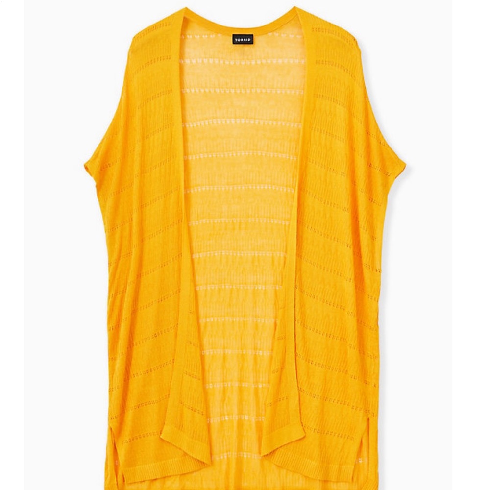 GOLDEN YELLOW POINTELLE OPEN FRONT KIMONO